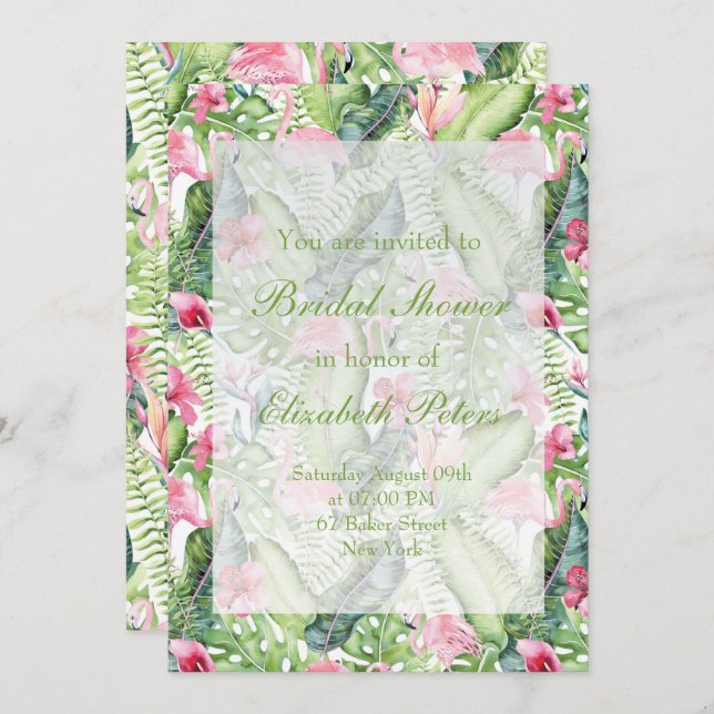 Aloha Flamingo Tropical Wedding Bridal Shower Invitation (Front/Back)