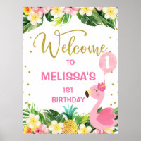 Aloha Floral Foliage Flamingo 1st Birthday Welcome