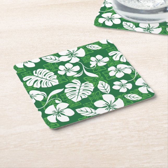 ALOHA FRIDAY (GREEN) SQUARE PAPER COASTER (Angled)