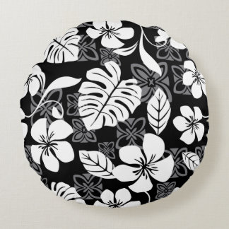 ALOHA FRIDAY PATTERN IN BLACK ROUND CUSHION