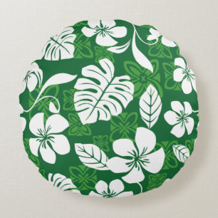 ALOHA FRIDAY PATTERN IN GREEN ROUND CUSHION