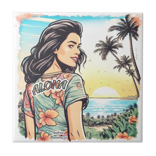 Aloha Girl Ceramic Tile (Front)