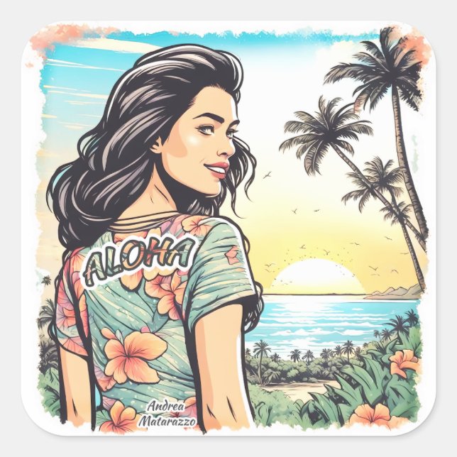 Aloha Girl Square Sticker (Front)