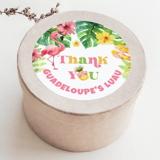 Aloha girl summer Tropical Luau birthday Thank you Classic Round Sticker (Creator Uploaded)