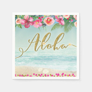 ALOHA Gold Tropical Beach Hibiscus Flowers Floral Napkin
