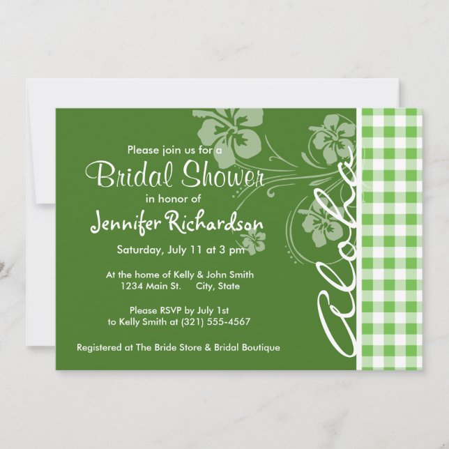 Aloha; Green Chequered; Gingham Invitation (Front)