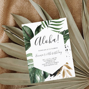 Aloha Greenery Tropical Birthday Party Invitation Postcard