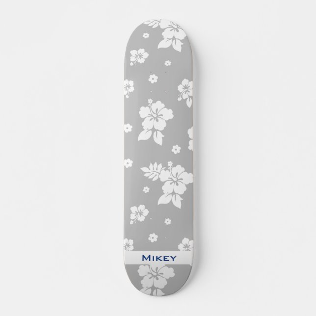 Aloha Grey Classic Hawaiian Seamless Pattern Skateboard (Front)