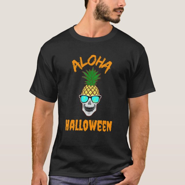 Aloha Halloween Cool Pineapple Skeleton w Sunglass T-Shirt (Front)