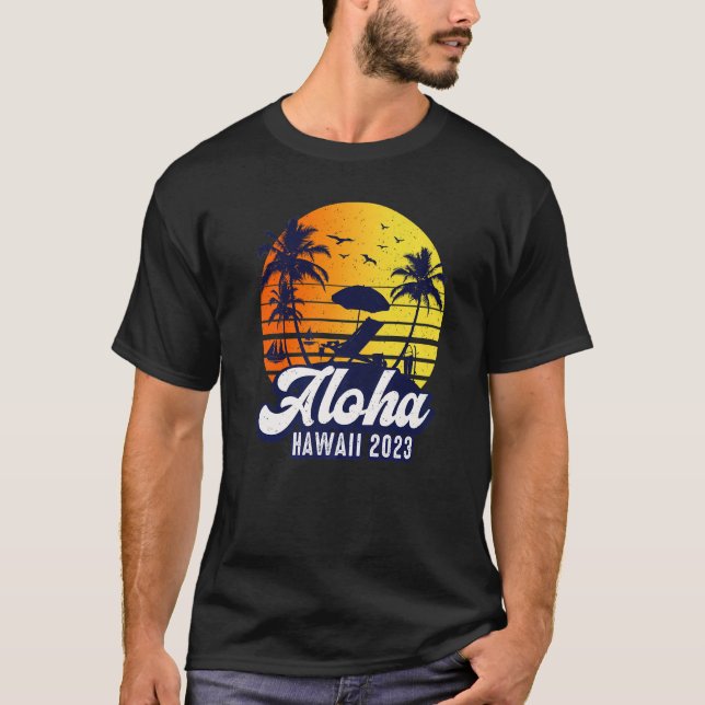 Aloha Hawaii 2023 Hawaiian Sunset Beach Retro Prem T-Shirt (Front)