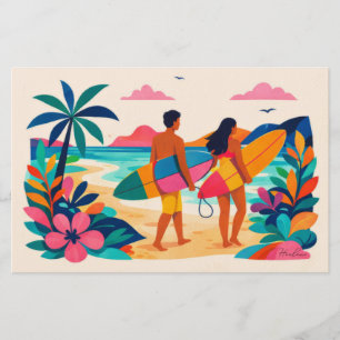 Aloha hawaii art surfer blank inside stationery