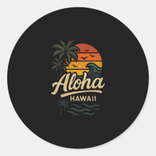 Aloha Hawaii Beach Summer Surfing 70s Retro Classic Round Sticker