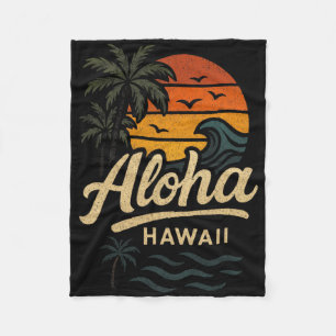 Aloha Hawaii Beach Summer Surfing 70s Retro  Fleece Blanket