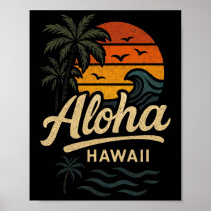 Aloha Hawaii Beach Summer Surfing 70s Retro Poster
