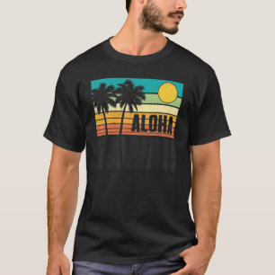 Aloha Hawaii Beach Sunset Palm Trees Retro Summer  T-Shirt