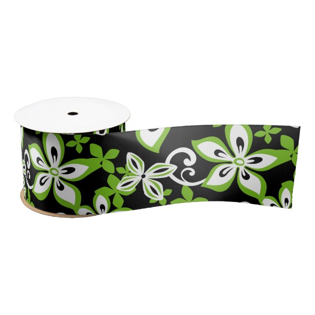 ALOHA HAWAII (BLACK/LIME) SATIN RIBBON (Spool)