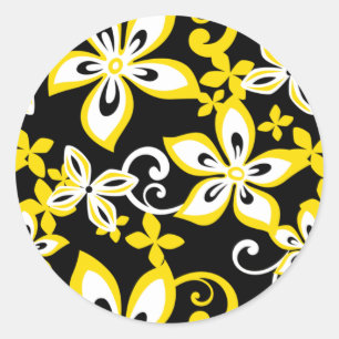 ALOHA HAWAII (BLACK/YELLOW) CLASSIC ROUND STICKER