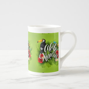 Aloha Hawaii Flowers Foliage Butterflies Yellow Bone China Mug