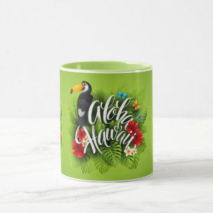 Aloha Hawaii Flowers Foliage Butterflies Yellow Mug