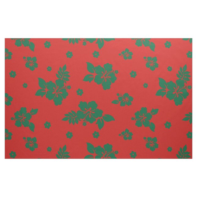 Aloha Hawaii Green on Red Christmas Pattern Fabric (Fat Quarter)
