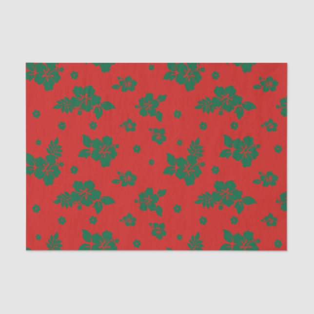 Aloha Hawaii Green on Red Christmas Pattern Tissue Paper (Front)