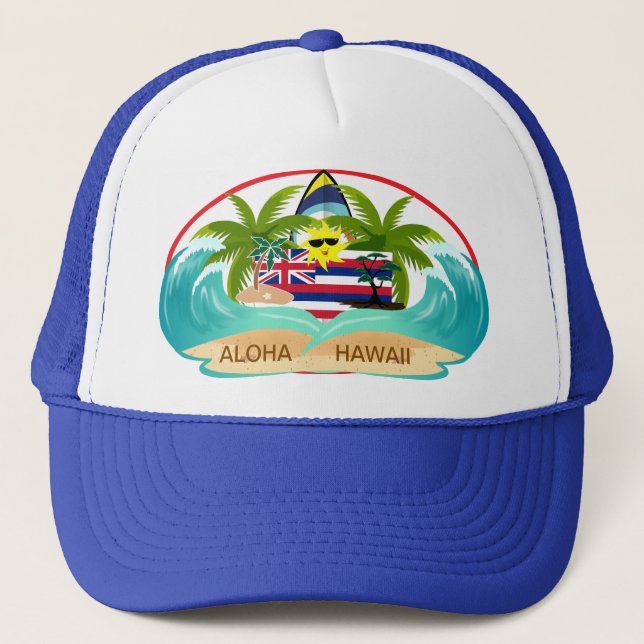 Aloha Hawaii Hawaiian Flag Trucker Hat (Front)
