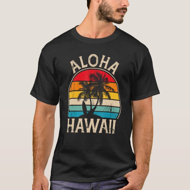 Aloha Hawaii Hawaiian Island  Palm Beach Surfboard T-Shirt (Front)