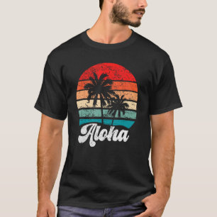 Aloha Hawaii Hawaiian Island Palm Tree Beach Retro T-Shirt