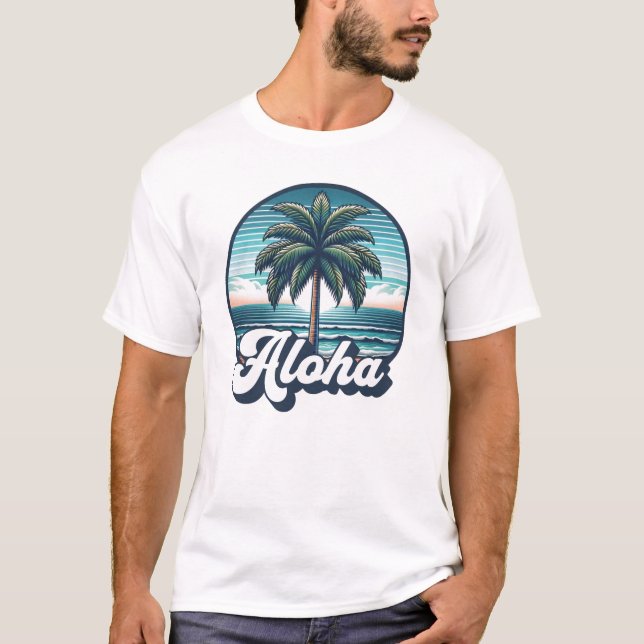 Aloha Hawaii Hawaiian Island Palm Tree Beach Vacay T-Shirt (Front)