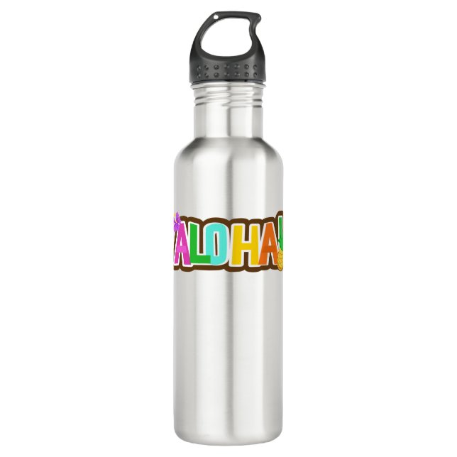Aloha Hawaii Hawaiian Island Surfing Tropical 710 Ml Water Bottle (Front)