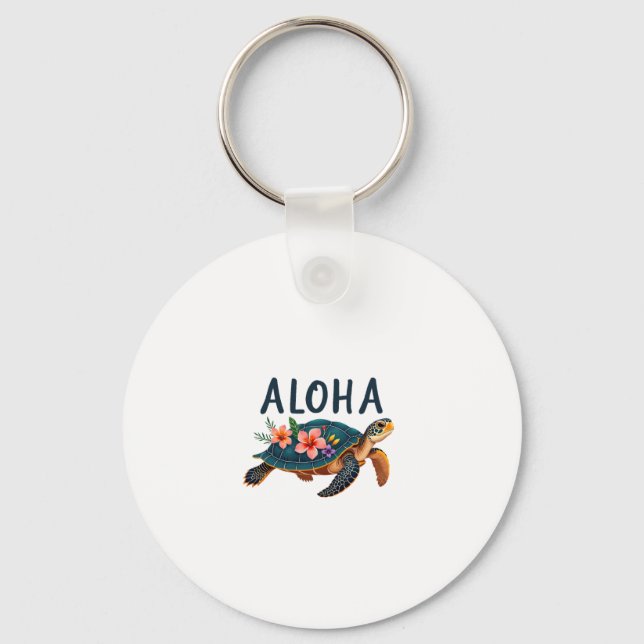 Aloha Hawaii Hawaiian-Shirt Turtle Hibiscus Kids G Key Ring (Front)