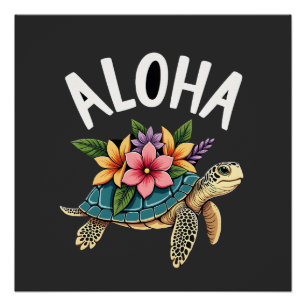 Aloha Hawaii Hawaiian-Shirt Turtle Hibiscus Kids G Poster