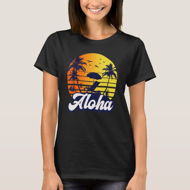 Aloha Hawaii Hawaiian Sunset Beach Retro T-Shirt (Front)