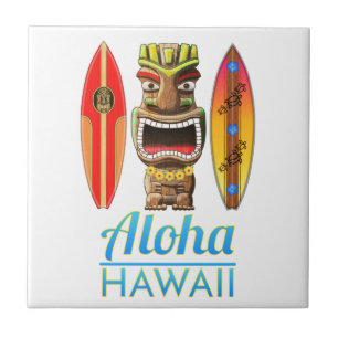 Aloha Hawaii Hawaiian Tiki Surfing Ceramic Tile