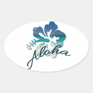 Aloha Hawaii Hibiscus Flower Oval Sticker