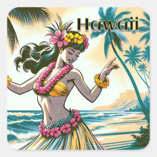 Aloha | Hawaii Hula Dancer on the Beach Square Sticker
