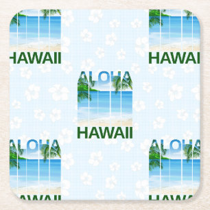 Aloha Hawaii Island Summer Beach Square Paper Coaster