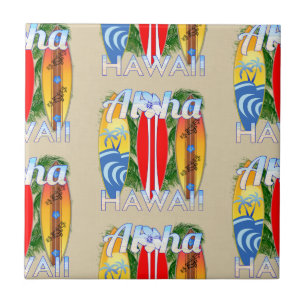 Aloha Hawaii Island Surfing Ceramic Tile