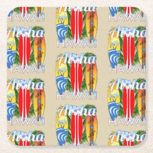 Aloha Hawaii Island Surfing Square Paper Coaster