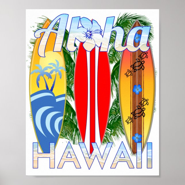 Aloha Hawaii Islands Surfing Poster (Front)