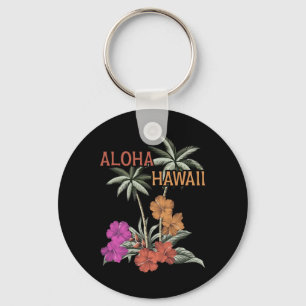 Aloha Hawaii Luau Hawaiian Hibiscus Flowers Vacati Key Ring