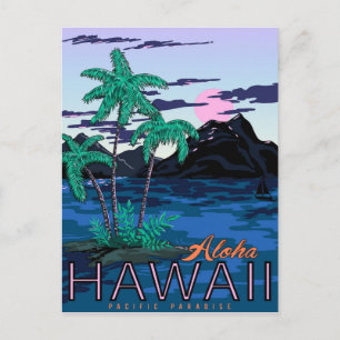 Aloha Hawaii, pacific paradise, vintage, travel Postcard