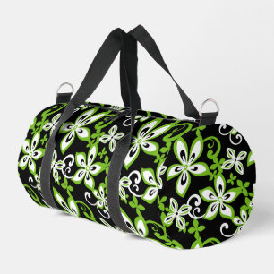ALOHA HAWAII PATTERN IN BLACK/LIME DUFFLE BAG