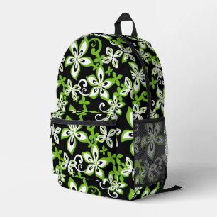 ALOHA HAWAII PATTERN IN BLACK/LIME PRINTED BACKPACK