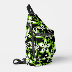 ALOHA HAWAII PATTERN IN BLACK/LIME SLING BAG