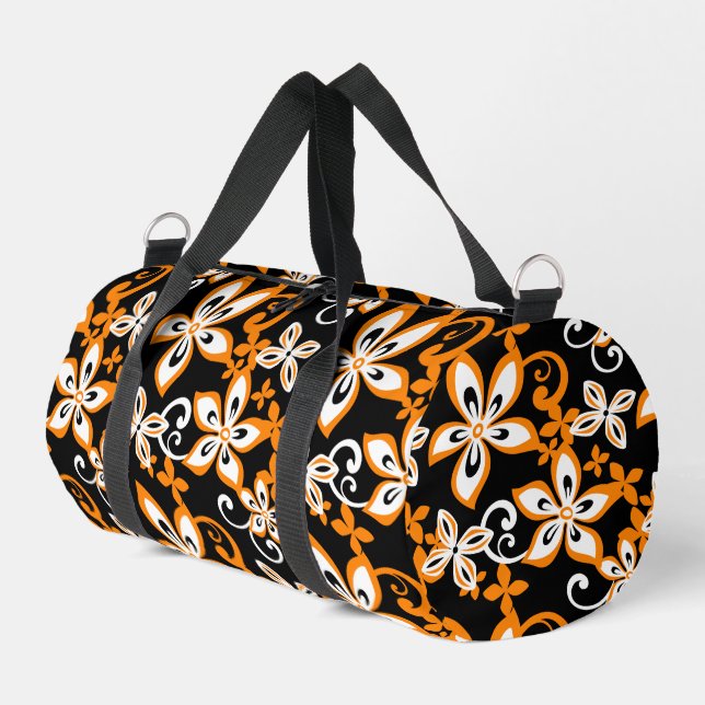 ALOHA HAWAII PATTERN IN BLACK/ORANGE DUFFLE BAG (Left Corner)