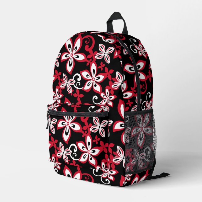 ALOHA HAWAII PATTERN IN BLACK/RED PRINTED BACKPACK (Back Corner Right)