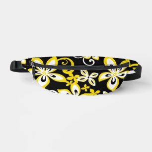 ALOHA HAWAII PATTERN IN BLACK/YELLOW BUM BAGS