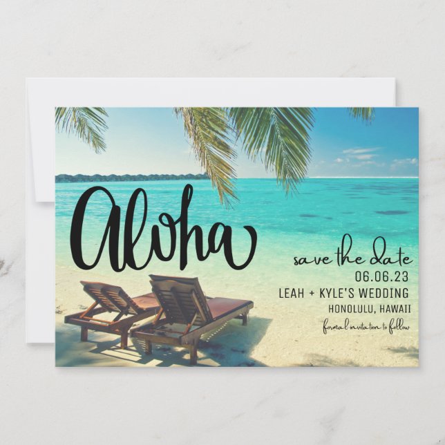 Aloha Hawaii Photo Beach Wedding Save the Date (Front)