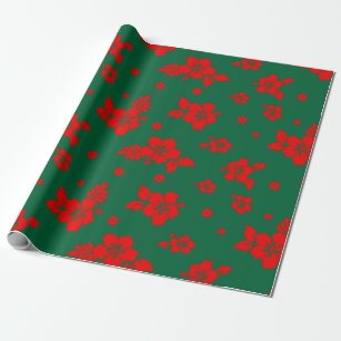 Aloha Hawaii Red on Green Christmas Pattern Wrapping Paper